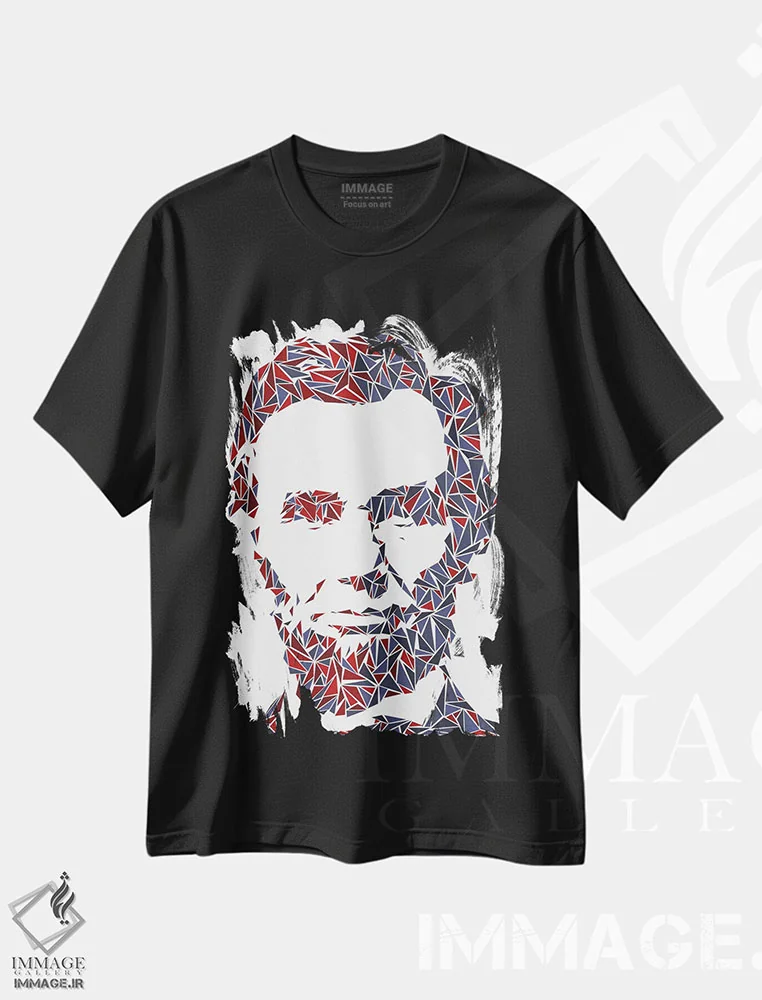 تیشرت مشکی طرح دار – تیشرت هنری ,آبراهام لینکلن اثر کریستین میلئو فروشگاه ایماژ