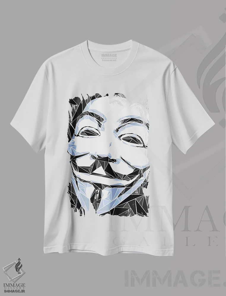 تیشرت سفید طرح دار – تیشرت گرافیکی ,گای فوکس اثر کریستین میلئو immage.ir