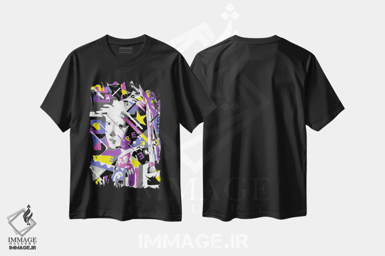 تیشرت مشکی طرح دار – تیشرت هنری ,گوشواره مروارید اثر کریستین میلئو فروشگاه ایماژ