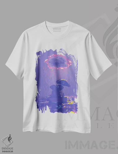 تیشرت سفید طرح دار – تیشرت حیوانات ,یک فیل و یک سگ در قایقی در باران شناورند اثر مایک کیف فروشگاه ایماژ