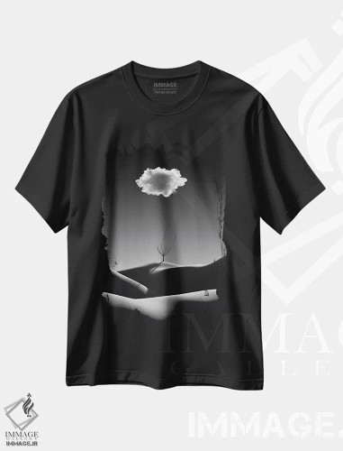 تیشرت مشکی طرح دار – تیشرت مینیمال ,منظره مینیمالیستی سیاه و سفید با ابر سفید اثر مایک کیف فروشگاه ایماژ