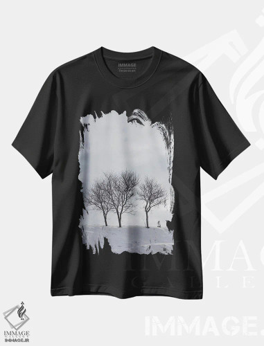 تیشرت مشکی طرح دار – تیشرت طبیعت ,سه درخت بدون برگ روی تپه ای برفی اثر مایک کیف فروشگاه ایماژ