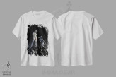 تیشرت سفید طرح دار – تیشرت گیمینگ ,ربات و سگ روی تلی از جمجمه ها ایستاده اند اثر مایک کیف immage.ir
