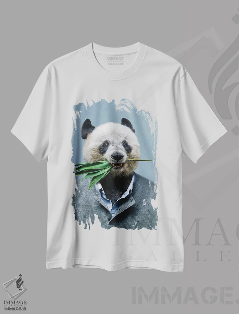 تیشرت سفید طرح دار – تیشرت حیوانات ,مرد پاندا اثر مایک کیف immage.ir