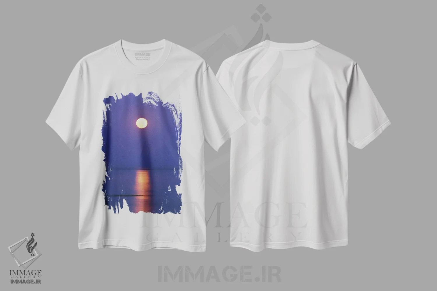 تیشرت سفید طرح دار – تیشرت طبیعت ,ماه کامل بالای دریا اثر مایک کیف فروشگاه ایماژ