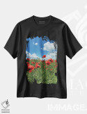تیشرت مشکی طرح دار – تیشرت طبیعت ,شقایق های قرمز وحشی روی مزرعه اثر مایک کیف فروشگاه ایماژ