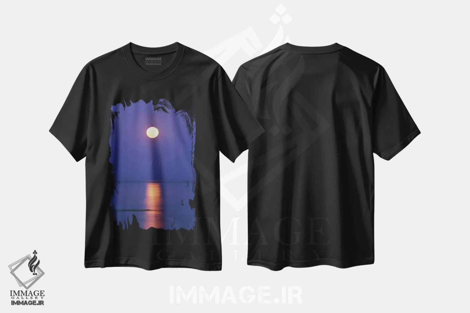 تیشرت مشکی طرح دار – تیشرت طبیعت ,ماه کامل بالای دریا اثر مایک کیف immage.ir