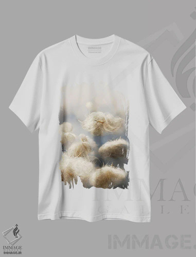 تیشرت سفید طرح دار – تیشرت طبیعت ,گل های پنبه ای روی مزرعه بادی اثر مایک کیف فروشگاه ایماژ