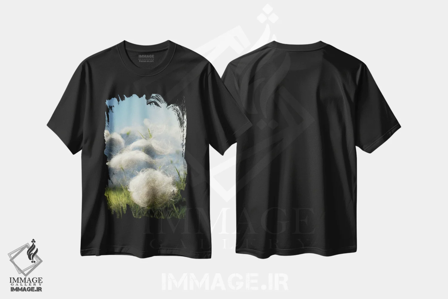 تیشرت مشکی طرح دار – تیشرت گیاهان ,گل های پنبه ای روی مزرعه بادی اثر مایک کیف فروشگاه ایماژ