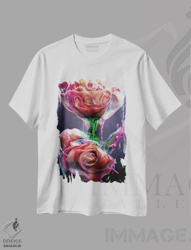 تیشرت سفید طرح دار – تیشرت گلدار ,رزهای قرمز پوشیده شده با شیره شیرین اثر مایک کیف فروشگاه ایماژ
