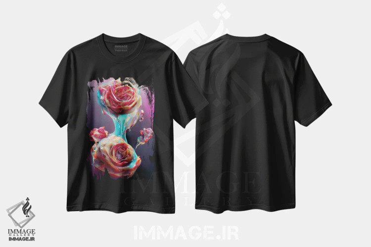 تیشرت مشکی طرح دار – تیشرت گلدار ,رزهای قرمز پوشیده شده با شیره شیرین اثر مایک کیف immage.ir