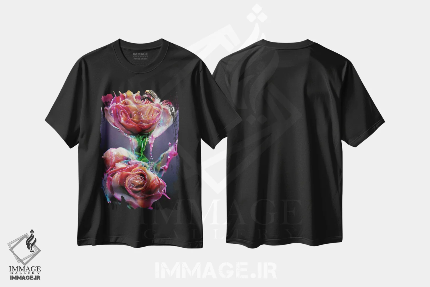 تیشرت مشکی طرح دار – تیشرت گلدار ,رزهای قرمز پوشیده شده با شیره شیرین اثر مایک کیف immage.ir