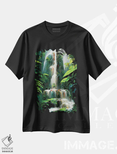 تیشرت مشکی طرح دار – تیشرت طبیعت ,آبشار جنگلی اثر مایک کیف فروشگاه ایماژ