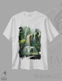 تیشرت سفید طرح دار – تیشرت طبیعت ,آبشار جنگلی اثر مایک کیف فروشگاه ایماژ