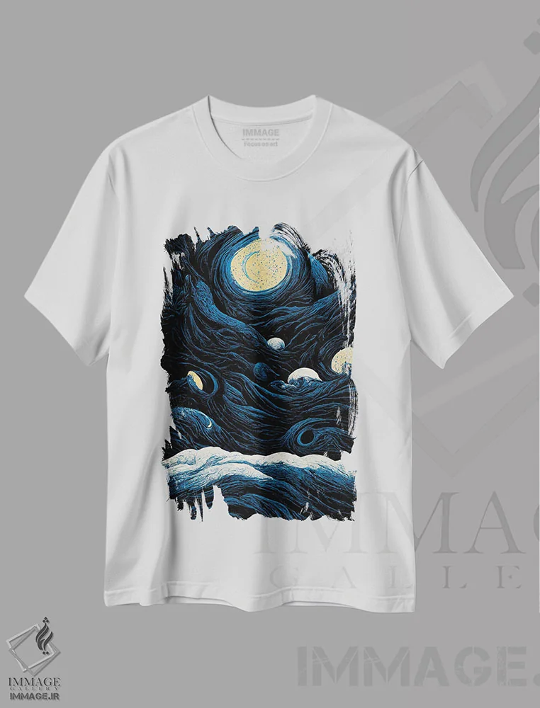 تیشرت سفید طرح دار – تیشرت نجوم ,شب پرستاره اثر مایک کیف immage.ir