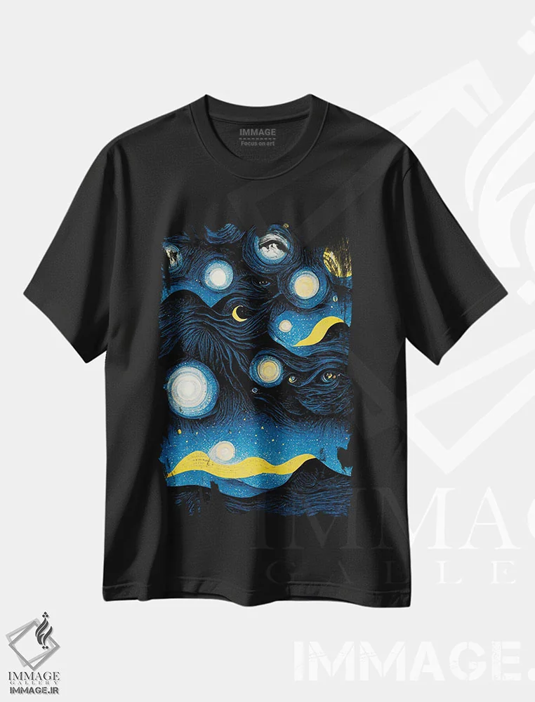 تیشرت مشکی طرح دار – تیشرت نجوم ,شب پرستاره اثر مایک کیف immage.ir