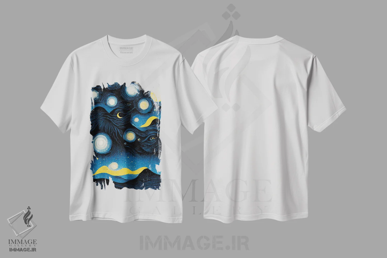 تیشرت سفید طرح دار – تیشرت نجوم ,شب پرستاره اثر مایک کیف فروشگاه ایماژ