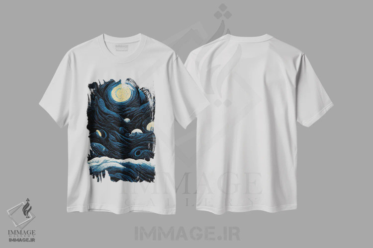 تیشرت سفید طرح دار – تیشرت نجوم ,شب پرستاره اثر مایک کیف immage.ir