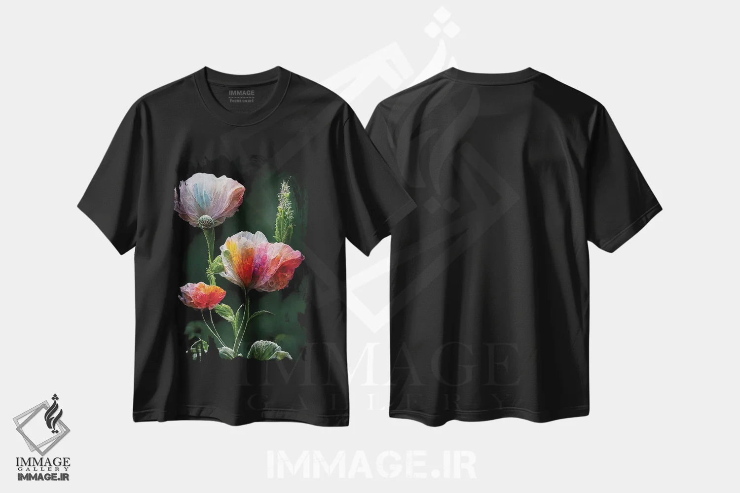 تیشرت مشکی طرح دار – تیشرت گل ,گل شقایق قرمز روی زمینه سیاه اثر مایک کیف فروشگاه ایماژ