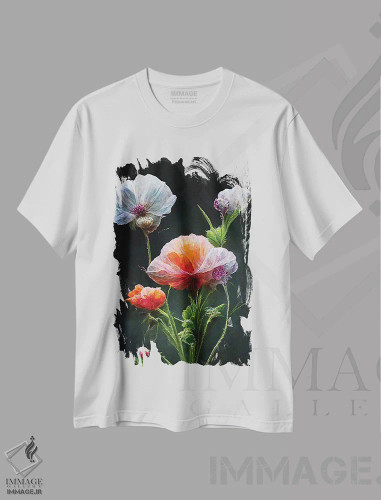 تیشرت سفید طرح دار – تیشرت گل ,گل شقایق قرمز روی زمینه سیاه اثر مایک کیف فروشگاه ایماژ