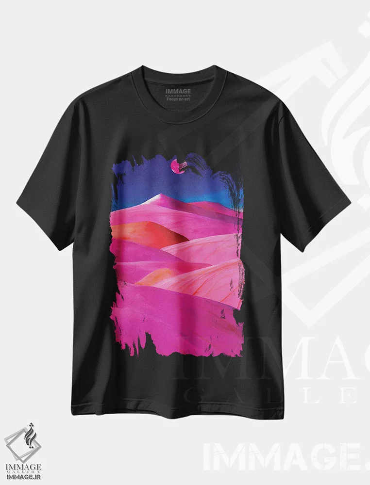 تیشرت مشکی طرح دار – تیشرت طبیعت ,بیابان صورتی اثر مایک کیف immage.ir