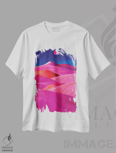 تیشرت سفید طرح دار – تیشرت طبیعت ,بیابان صورتی اثر مایک کیف فروشگاه ایماژ