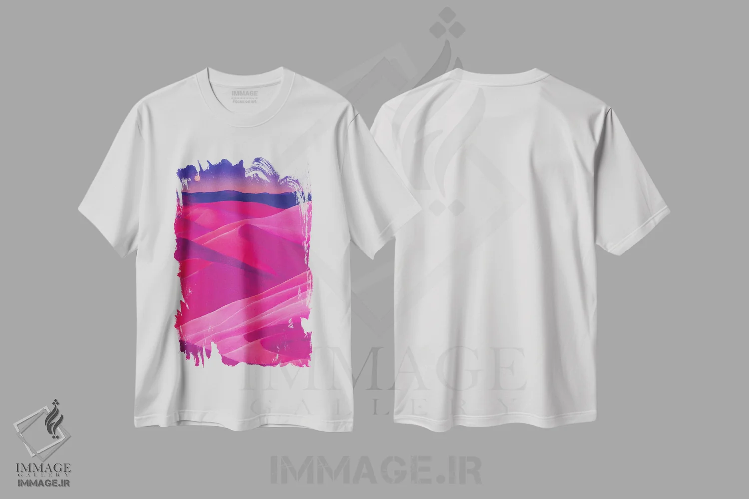 تیشرت سفید طرح دار – تیشرت منظره ,بیابان صورتی اثر مایک کیف immage.ir