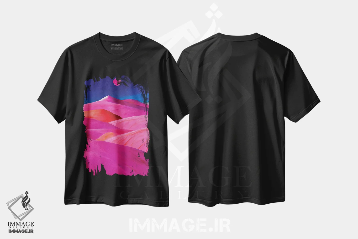 تیشرت مشکی طرح دار – تیشرت طبیعت ,بیابان صورتی اثر مایک کیف immage.ir