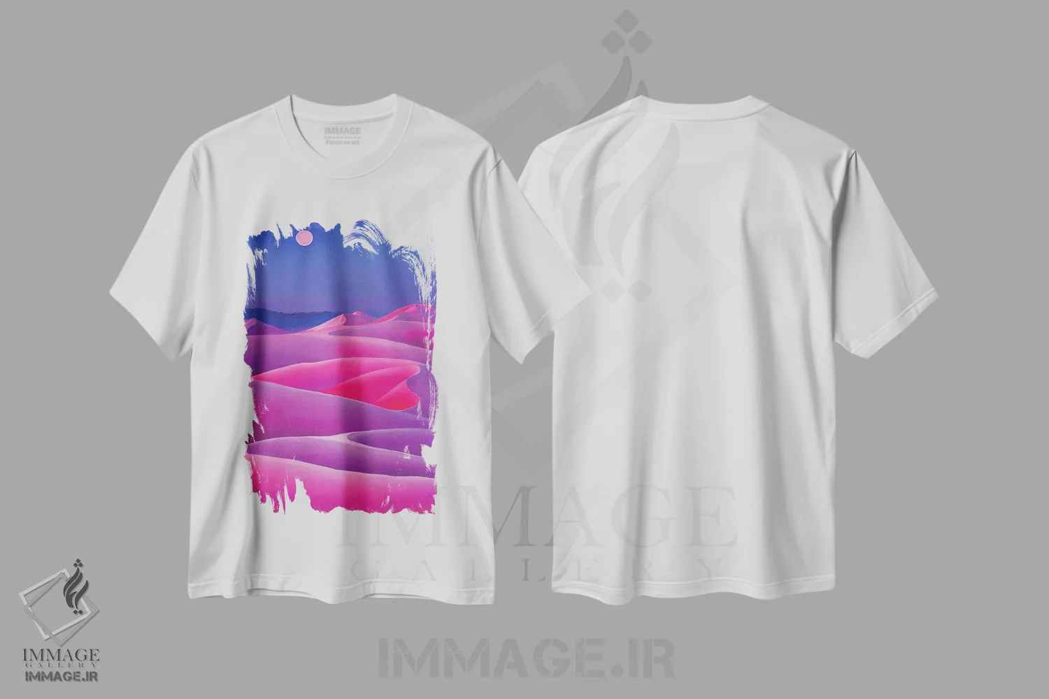 تیشرت سفید طرح دار – تیشرت هنری ,بیابان صورتی اثر مایک کیف immage.ir