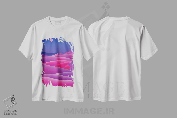 تیشرت سفید طرح دار – تیشرت هنری ,بیابان صورتی اثر مایک کیف immage.ir