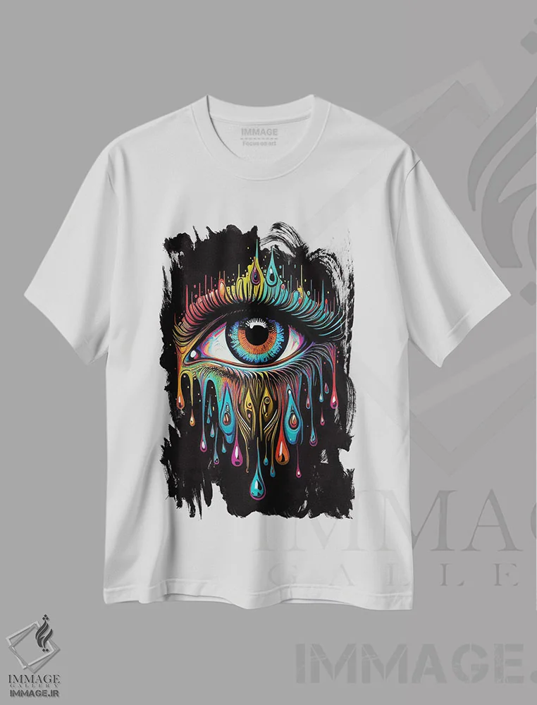 تیشرت سفید طرح دار – تیشرت گرافیکی ,چشم جادویی اثر مایک کیف فروشگاه ایماژ