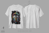تیشرت سفید طرح دار – تیشرت گرافیکی ,چشم جادویی اثر مایک کیف فروشگاه ایماژ