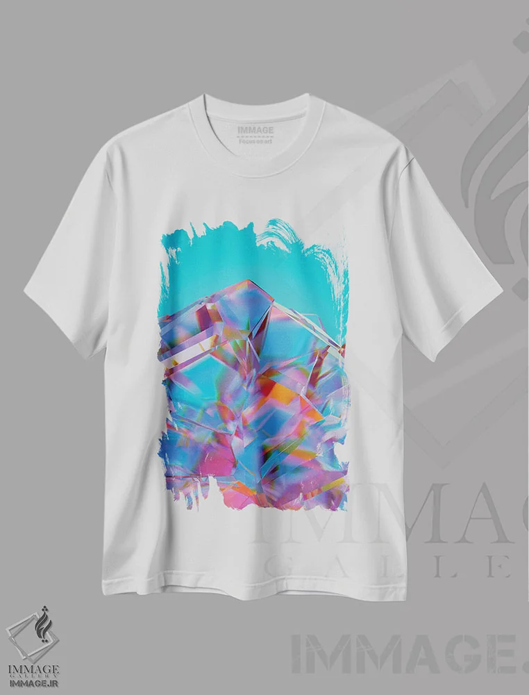 تیشرت سفید طرح دار – تیشرت انتزاعی ,کریستال شکسته اثر مایک کیف فروشگاه ایماژ