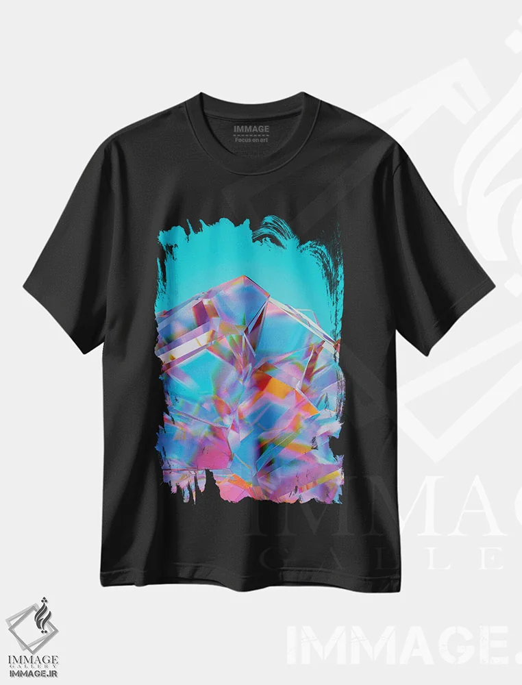 تیشرت مشکی طرح دار – تیشرت انتزاعی ,کریستال شکسته اثر مایک کیف immage.ir