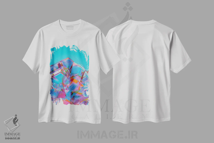 تیشرت سفید طرح دار – تیشرت انتزاعی ,کریستال شکسته اثر مایک کیف فروشگاه ایماژ