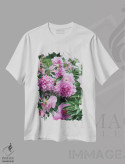 تیشرت سفید طرح دار – تیشرت گلدار ,باغ گل های صدتومانی شکوفا اول اثر مایک کیف immage.ir