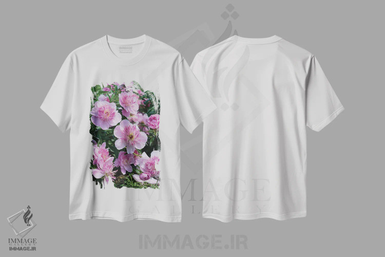 تیشرت سفید طرح دار – تیشرت گلدار ,باغ گل های صدتومانی شکوفا دوم اثر مایک کیف فروشگاه ایماژ