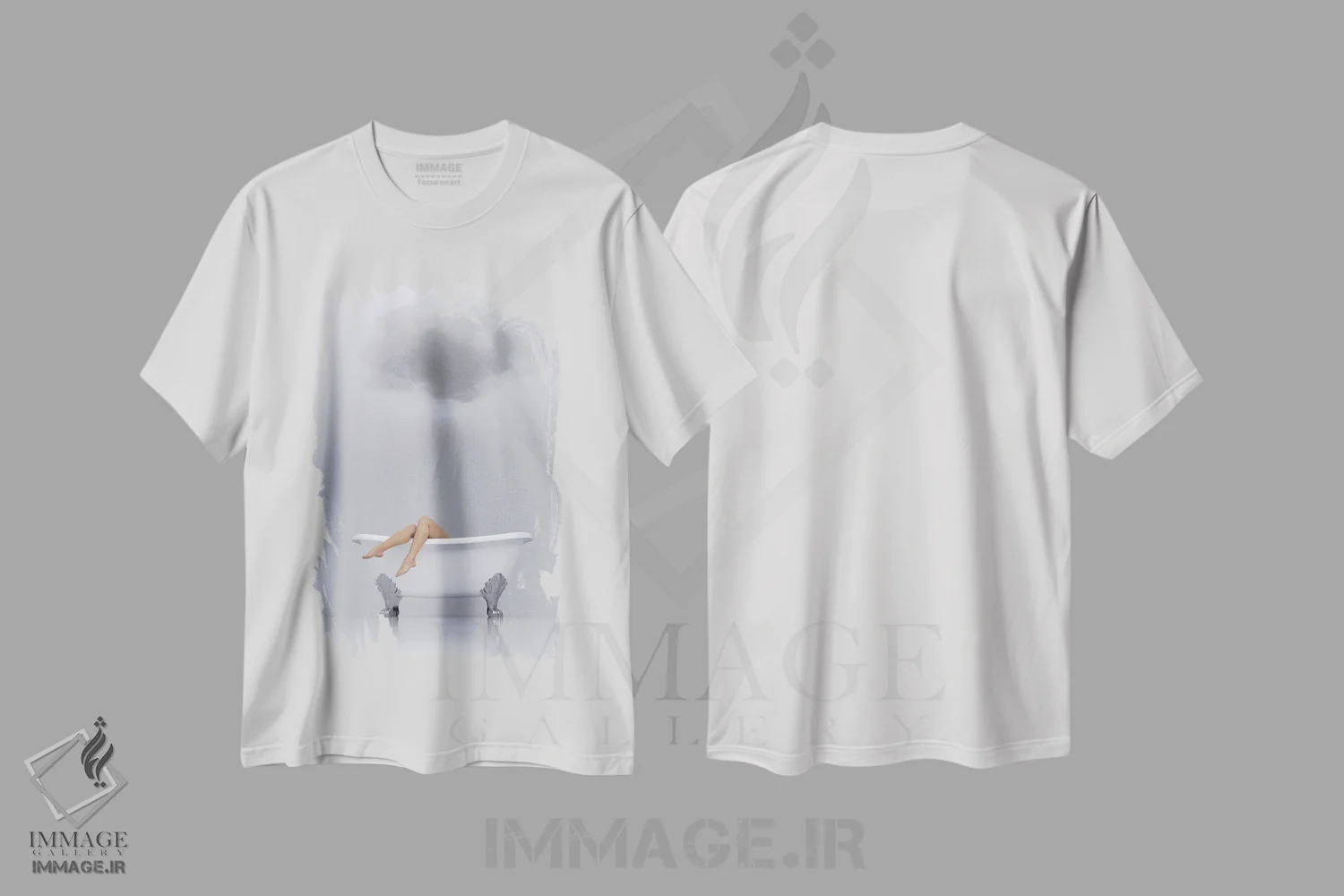 تیشرت سفید طرح دار – تیشرت هنری ,زن در حال استراحت در وان اثر مایک کیف immage.ir