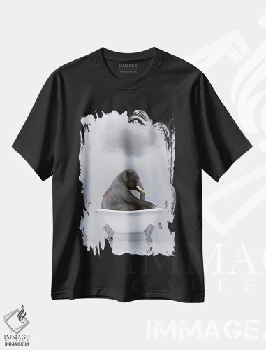 تیشرت مشکی طرح دار – تیشرت حیوانات ,فیل در حال استراحت در وان اثر مایک کیف فروشگاه ایماژ