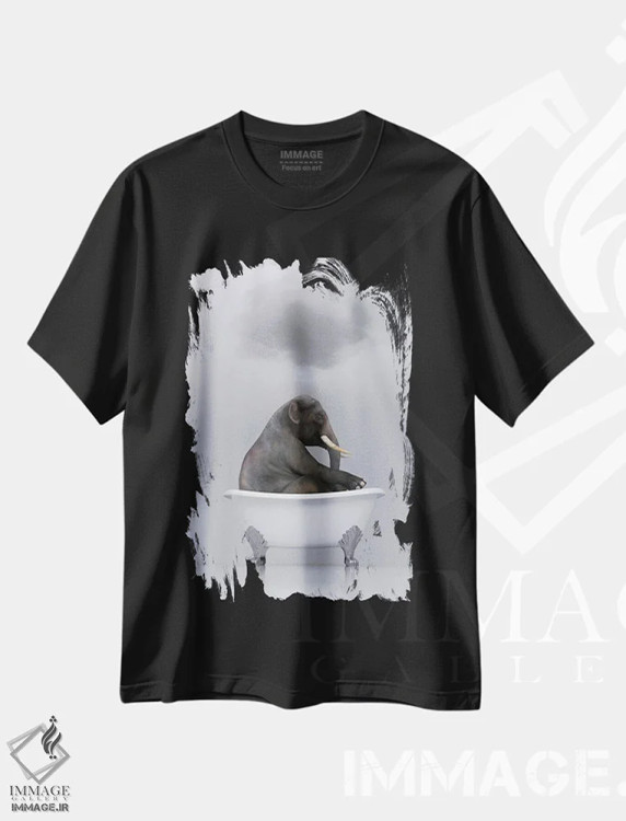 تیشرت مشکی طرح دار – تیشرت حیوانات ,فیل در حال استراحت در وان اثر مایک کیف فروشگاه ایماژ