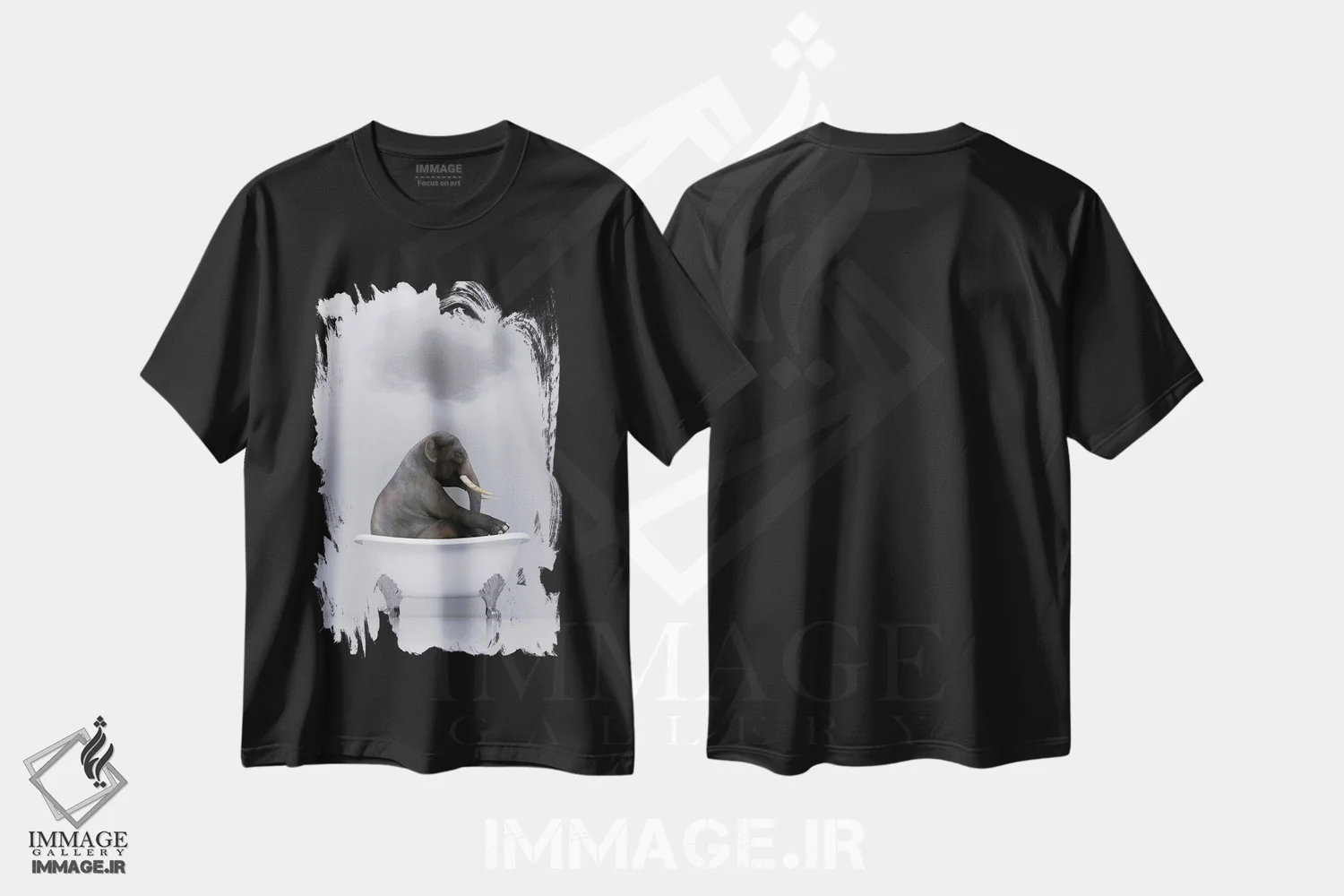 تیشرت مشکی طرح دار – تیشرت حیوانات ,فیل در حال استراحت در وان اثر مایک کیف فروشگاه ایماژ