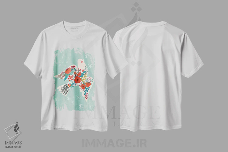 تیشرت سفید طرح دار – تیشرت هنری ,صلح کبوتر اثر میا چارّو فروشگاه ایماژ
