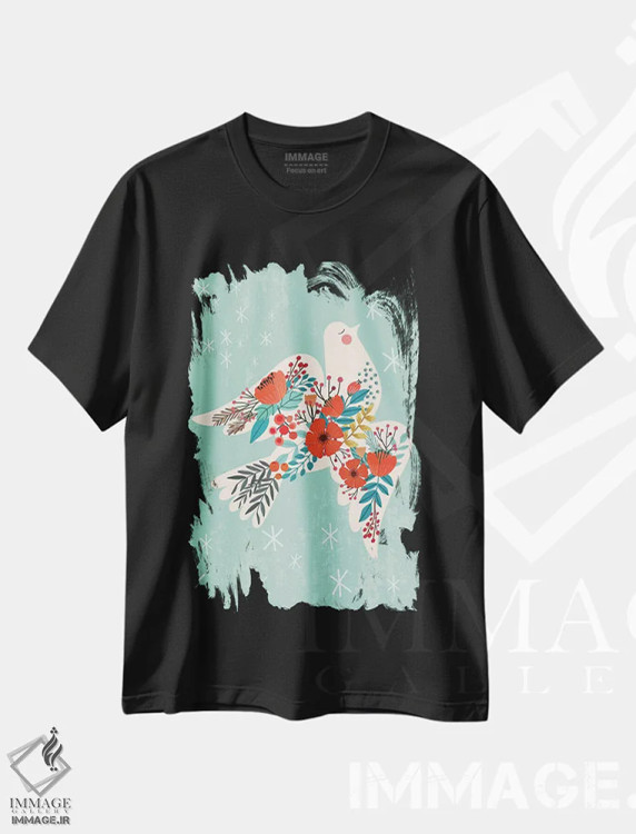 تیشرت مشکی طرح دار – تیشرت هنری ,صلح کبوتر اثر میا چارّو immage.ir
