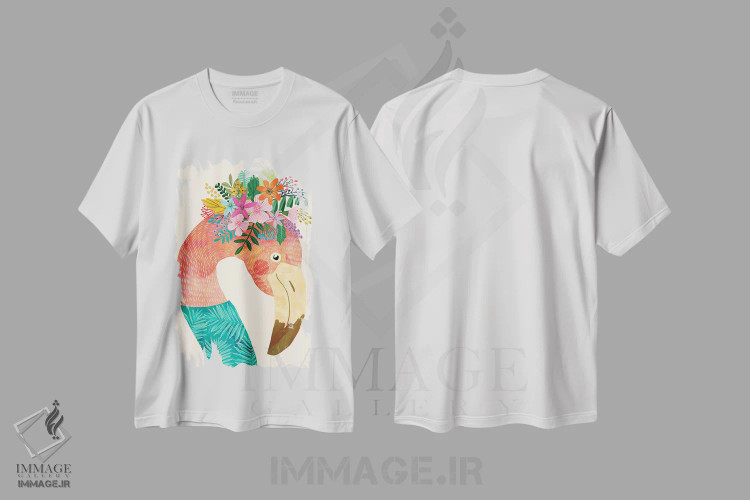 تیشرت سفید طرح دار – تیشرت بوهمی ,فلامینگو اثر میا چارّو فروشگاه ایماژ