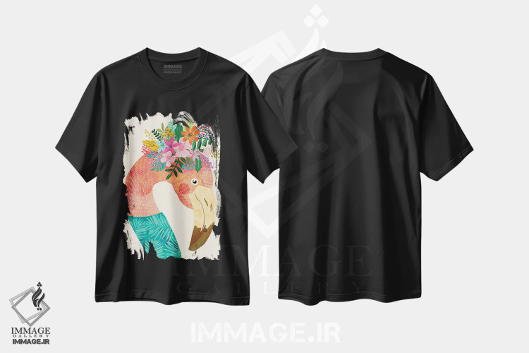 تیشرت مشکی طرح دار – تیشرت بوهمی ,فلامینگو اثر میا چارّو immage.ir