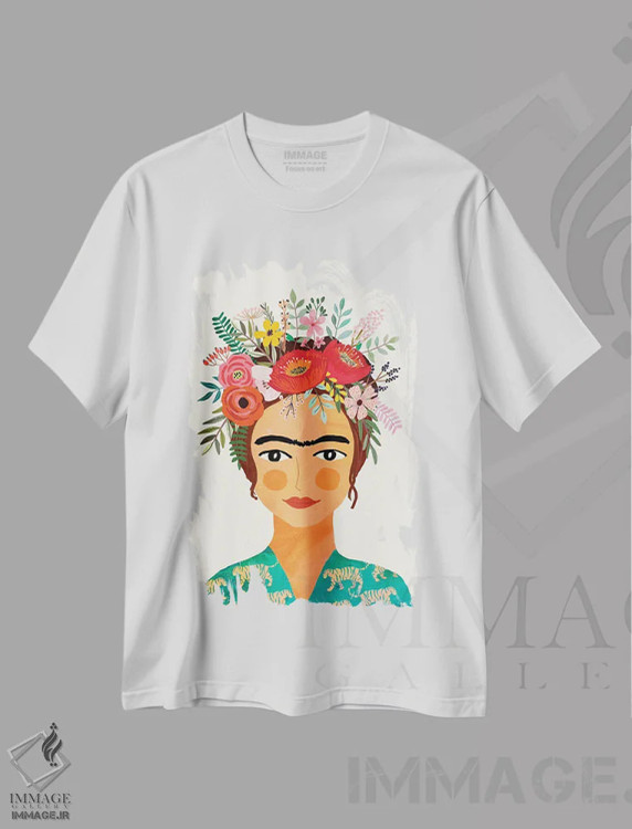تیشرت سفید طرح دار – تیشرت هنری ,فریدا اثر میا چارّو فروشگاه ایماژ