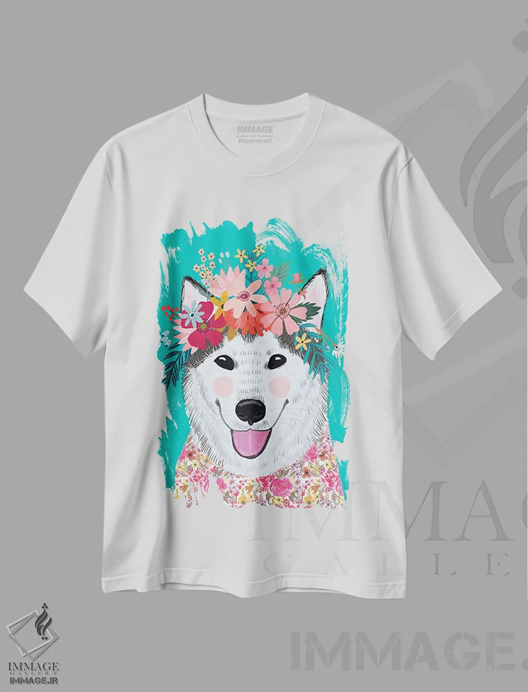 تیشرت سفید طرح دار – تیشرت حیوانات ,هاسکی اثر میا چارّو فروشگاه ایماژ
