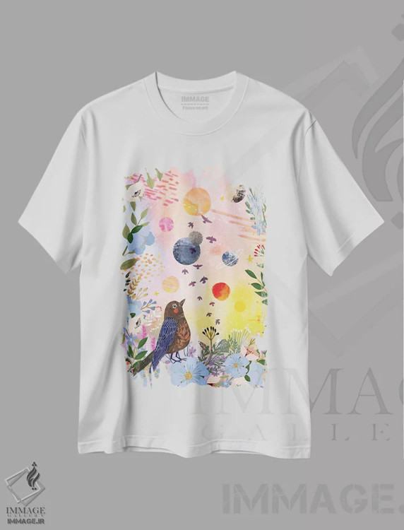تیشرت سفید طرح دار – تیشرت هنری ,شب باغ اثر میا چارّو immage.ir