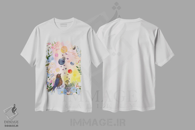 تیشرت سفید طرح دار – تیشرت هنری ,شب باغ اثر میا چارّو immage.ir