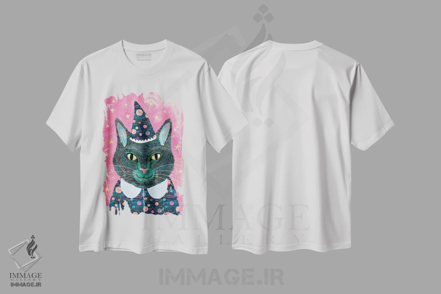 تیشرت سفید طرح دار – تیشرت حیوانات ,گربه سیاه اثر میا چارّو فروشگاه ایماژ
